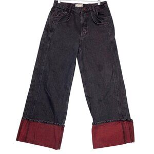 We The Free Black/Red Final Countdown Cuffed Low-Rise Wide-Leg Jeans Women sz27